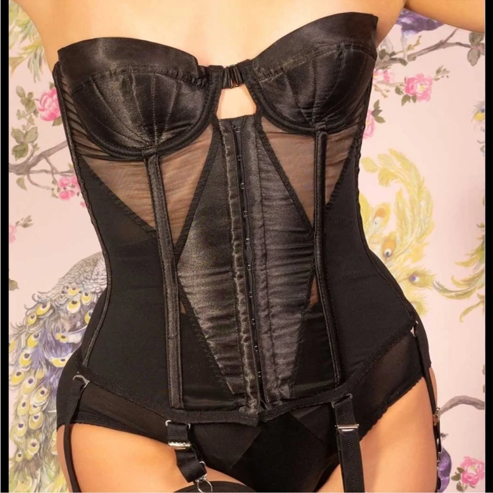 NWT What Katie Did Glamour Merry Widow Corset Shapewear with garters Black 36C - Picture 2 of 9